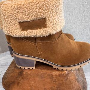 Tan Suede Fur Lined Boots Women's Shearling Winter‎ Ankle Boot Cozy Warm
